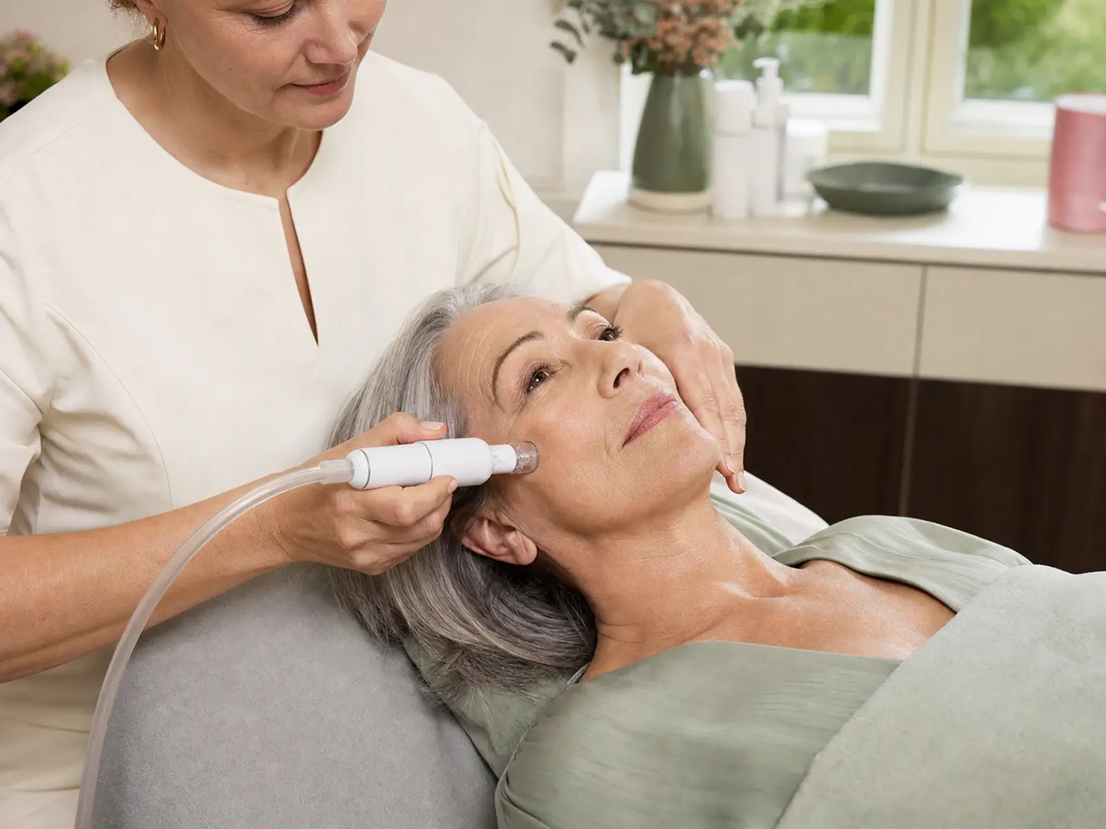 Diamant-Mikrodermabrasion mit feinem Aufsatz zur sanften Hautverfeinerung in unserem Studio von Apenberg Kosmetik in Göttingen