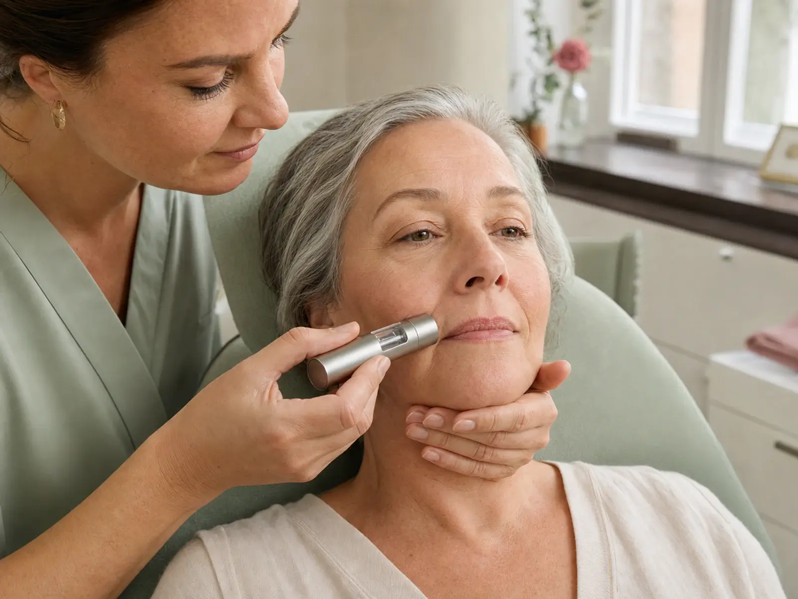 Hy-Pen-Behandlung: Hyaluron wird ohne Nadel in die Haut eingebracht, in unserem Studio von Apenberg Kosmetik in Göttingen